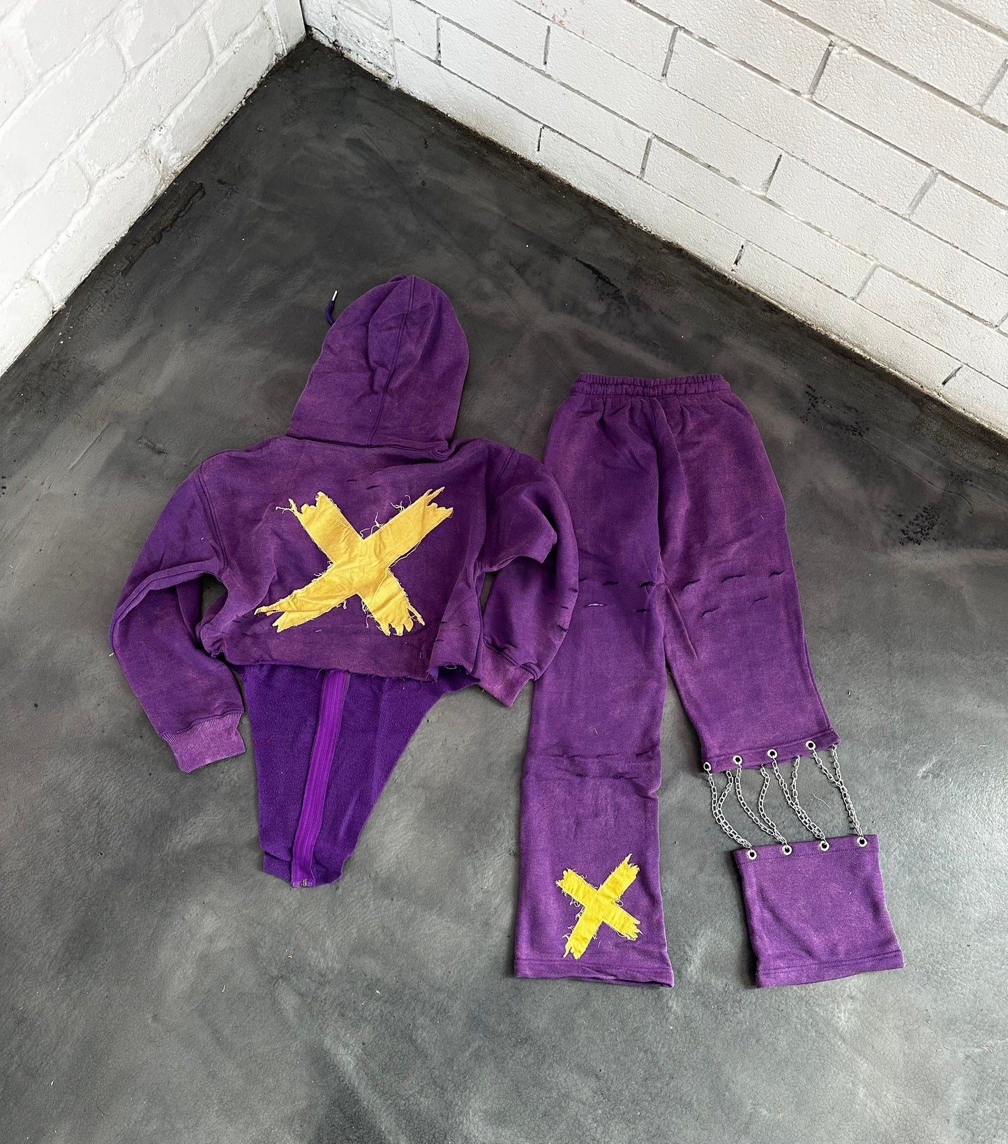 Distressed cozy cropped sweatsuit