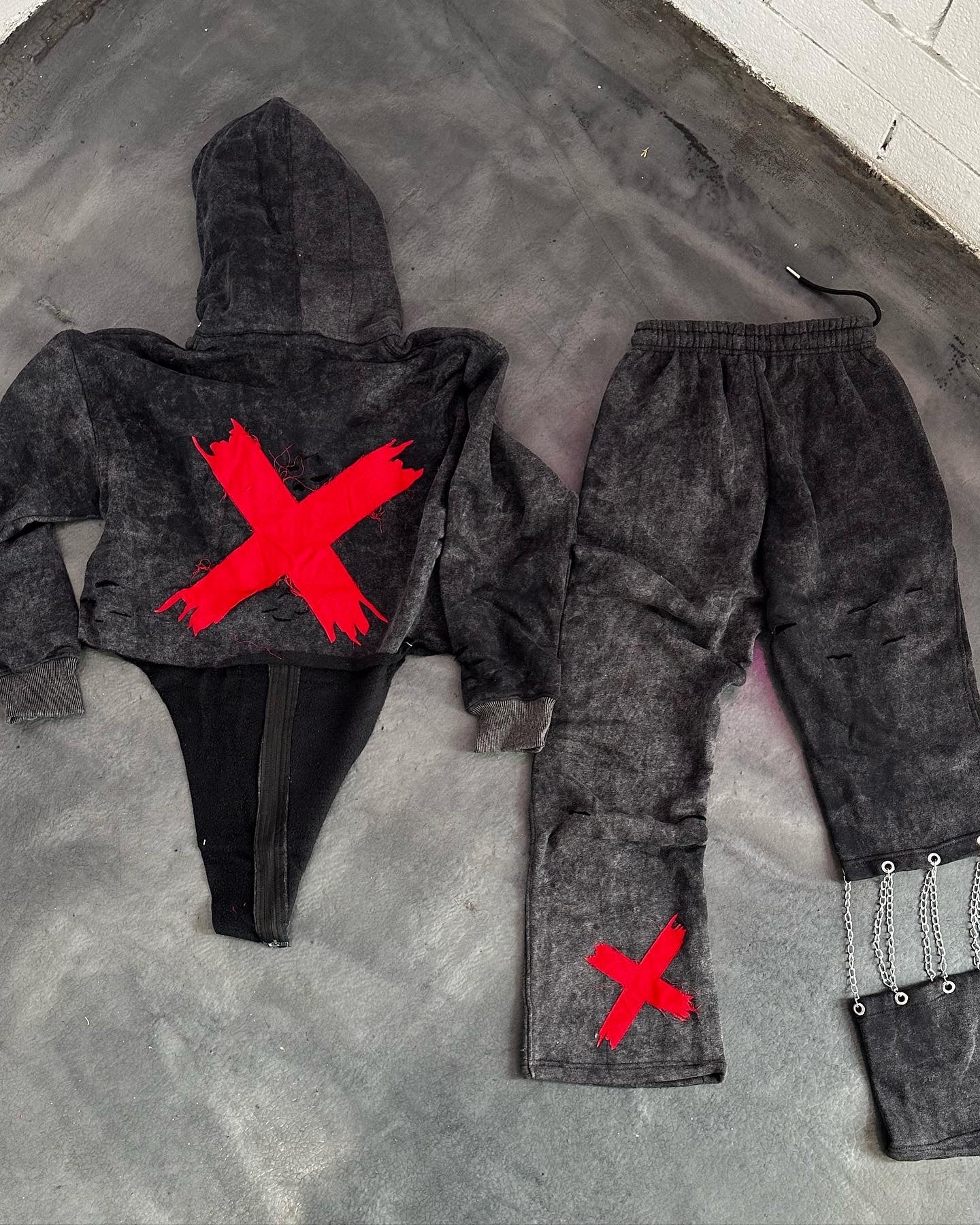 Distressed cozy cropped sweatsuit